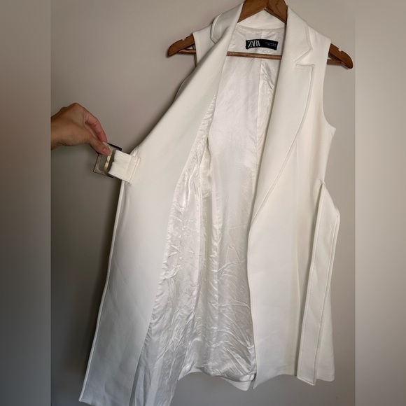 ZARA White Sleeveless Blazer Dress with Belt Structured Vest Dress - Picture 7 of 9